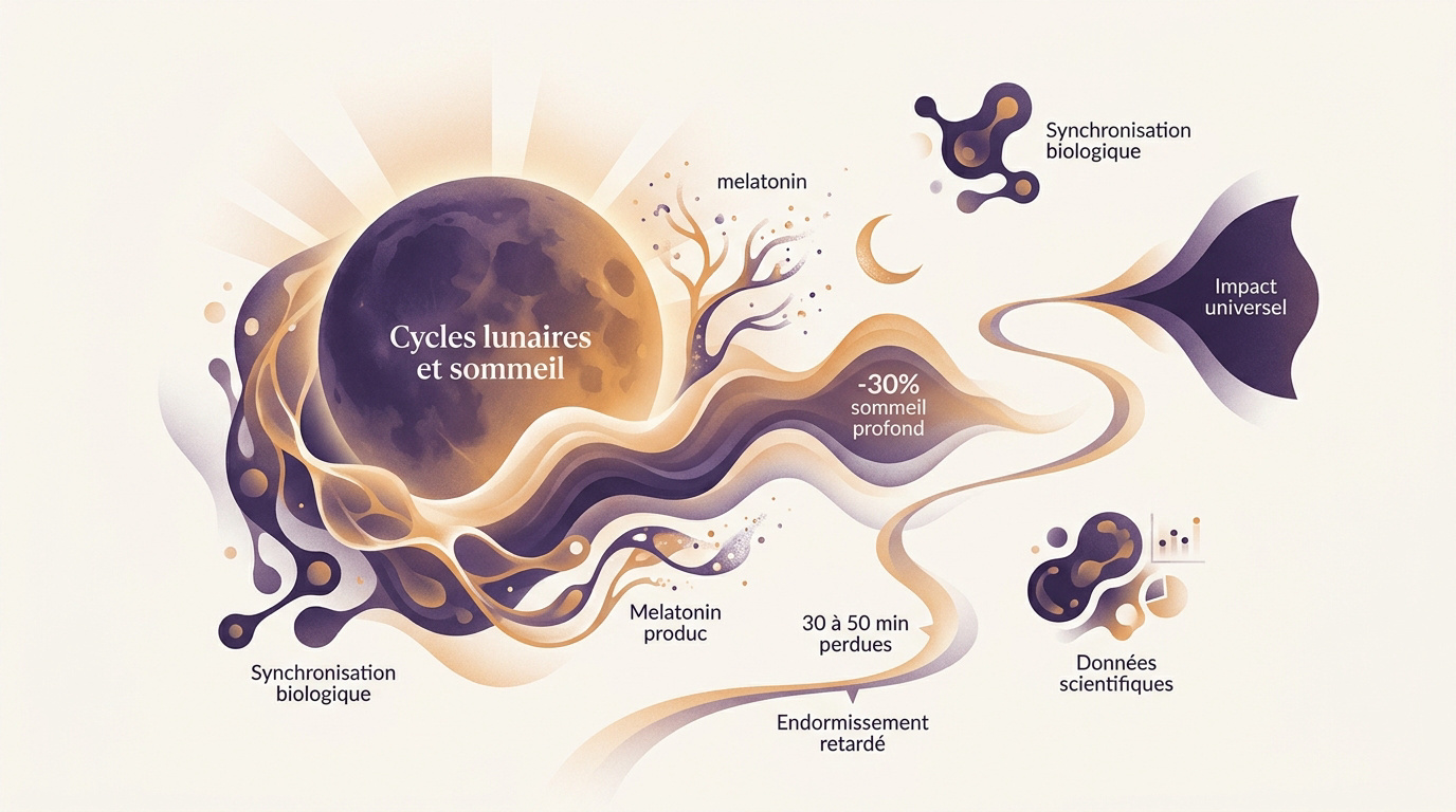 Illustration de la lune influençant le cycle du sommeil humain